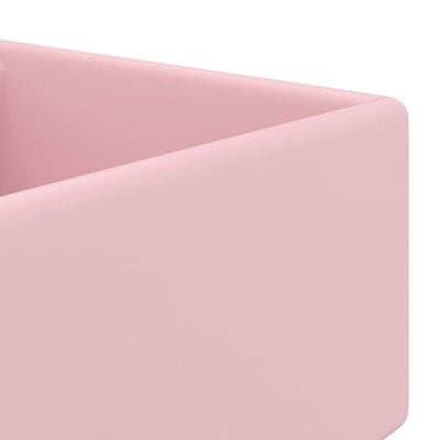 vidaXL Lavabo lujoso cuadrado rebosadero cerámica rosa mate 41x41 cm