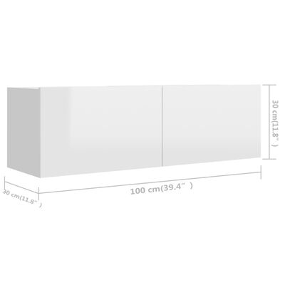 vidaXL Muebles de salón 4 piezas blanco brillante 100x30x30 cm