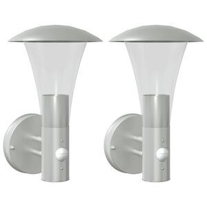 vidaXL Apliques de exterior con sensor 2 unidades acero inoxidable