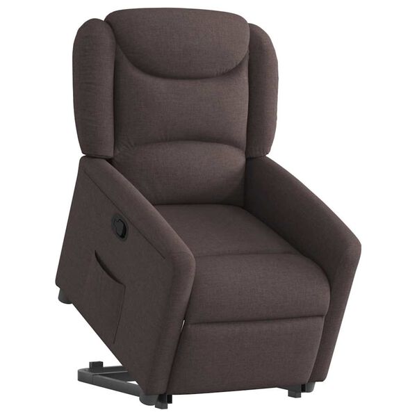 vidaXL Sill&oacute;n reclinable elevable tela marr&oacute;n oscuro