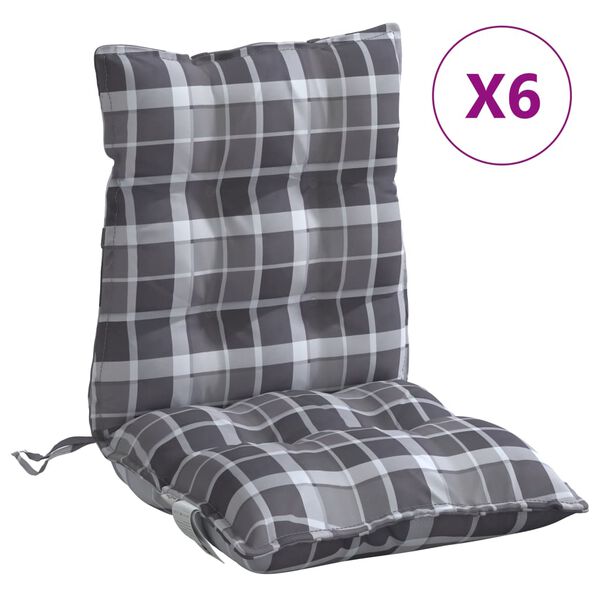 vidaXL Cojines para silla respaldo bajo 6 uds tela Oxford cuadros gris