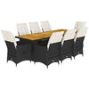 vidaXL Set de mesa y sillas de jard&iacute;n 9 pzas y cojines rat&aacute;n PE negro