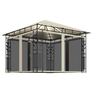 vidaXL Cenador con mosquitera y tira de luces LED crema 3x3x2,73m