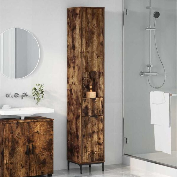 vidaXL Gabinete de Ba&ntilde;o con caj&oacute;n Roble ahumado 31,5 x 33 x 190 cm