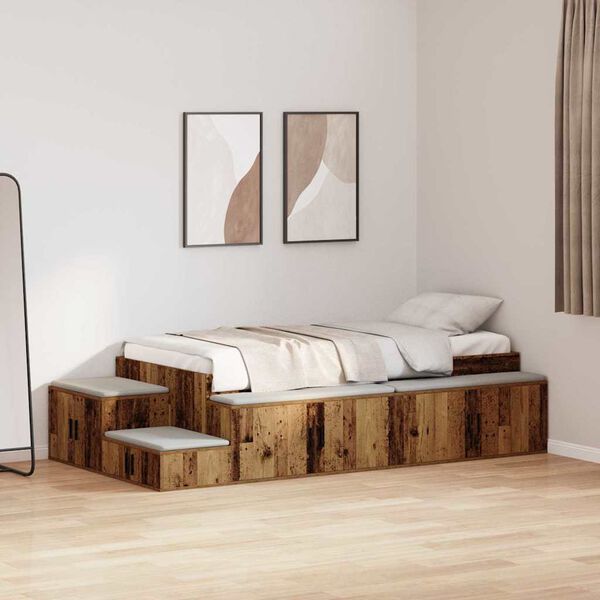 vidaXL Cama con almacenamiento Madera Vieja 90 cm Madera contrachapada