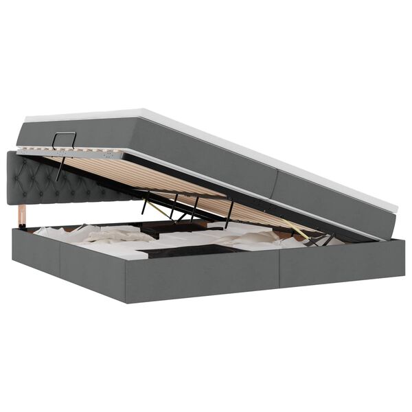 vidaXL Cama con almacenamiento y LED Gris oscuro 200 x 200 cm tela