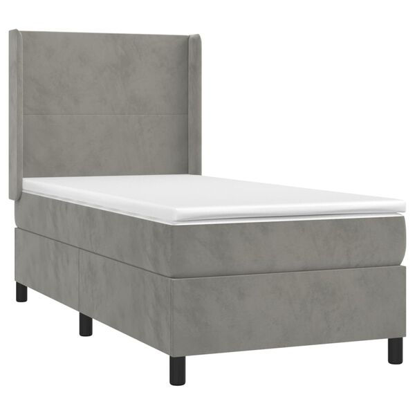vidaXL Cama box spring con colch&oacute;n terciopelo gris claro 80x200 cm