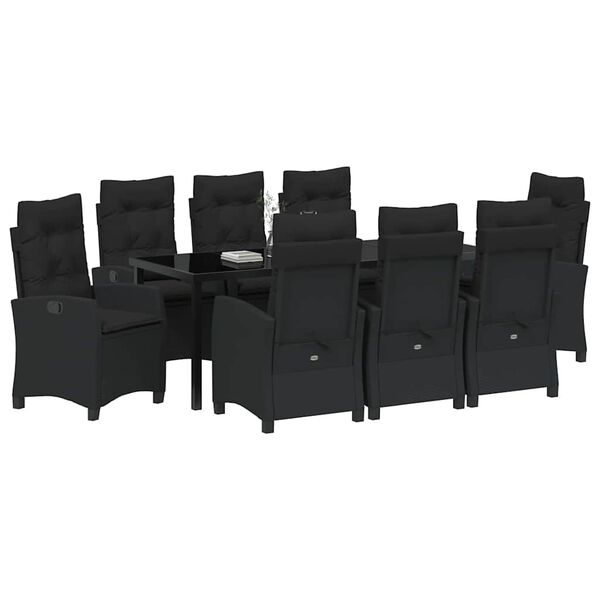 vidaXL Conjunto de Comedor de Jard&iacute;n 9 pcs Negro rat&aacute;n sint&eacute;tico