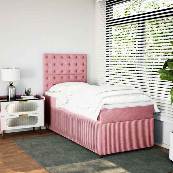 vidaXL Cama box spring con colch&oacute;n terciopelo rosa 80x200 cm