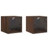 vidaXL Mesitas noche con puertas vidrio 2 uds roble marr&oacute;n 35x37x35 cm