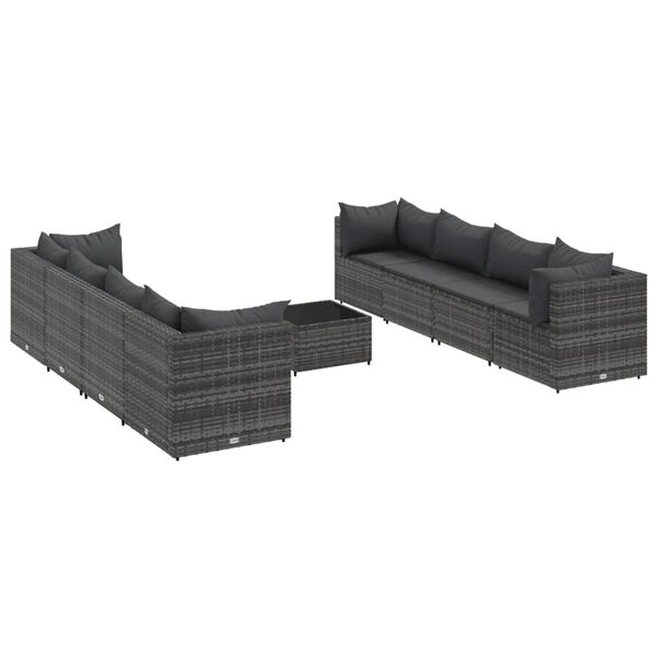 vidaXL Set de muebles de jardín 9 pzas y cojines ratán sintético gris