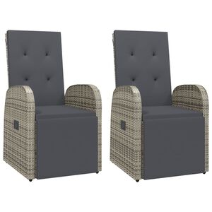vidaXL Sillones de jard&iacute;n reclinables con cojines 2 uds rat&aacute;n PE gris