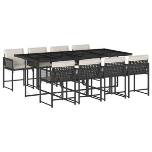 vidaXL Set de comedor de jard&iacute;n 9 pzas y cojines rat&aacute;n sint&eacute;tico negro