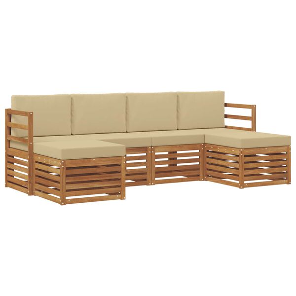 vidaXL Juegos de sof&aacute;s 6 pcs Natural y Beige Madera de Acacia S&oacute;lida