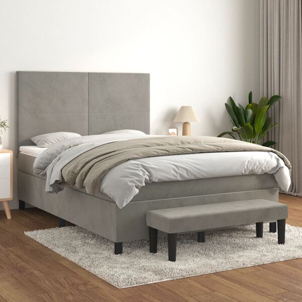 vidaXL Cama box spring con colch&oacute;n terciopelo gris claro 140x200 cm