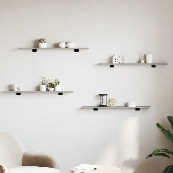 vidaXL Estantes pared 4 uds madera ingenier&iacute;a gris Sonoma 80x10x1,5 cm