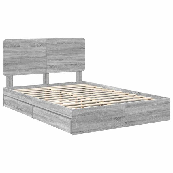 vidaXL Cama con almacenamiento con cabecera Gris Sonoma 140 x 200 cm