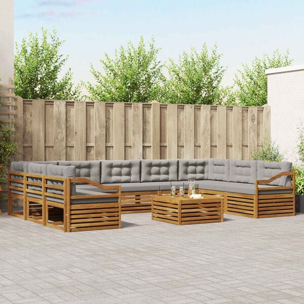 vidaXL Juegos de sof&aacute;s con coj&iacute;n 10 pcs Gris Natural y Claro