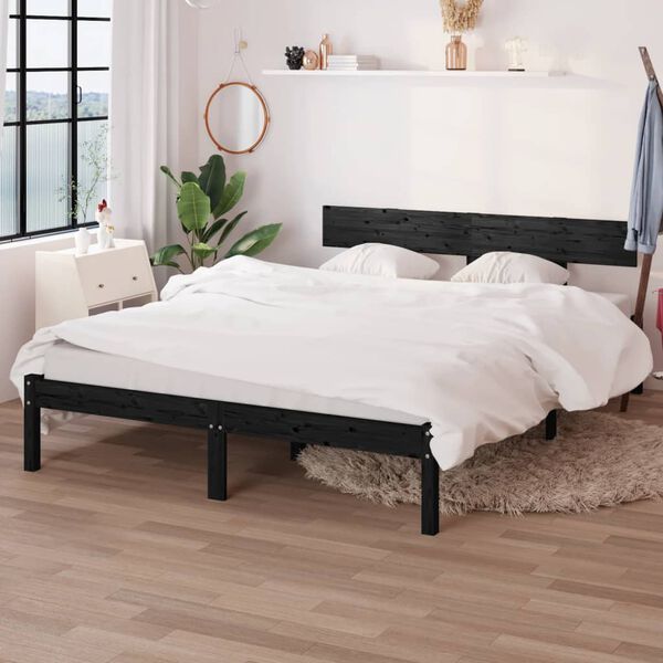 vidaXL Estructura de cama sin colch&oacute;n madera maciza negro 160x200 cm