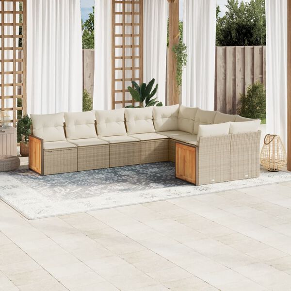 vidaXL Set de sof&aacute;s de jard&iacute;n 9 pzas con cojines rat&aacute;n sint&eacute;tico beige