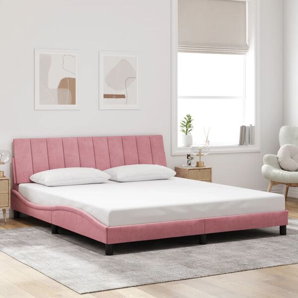vidaXL Estructura de cama con LED sin colchón Hanko terciopelo rosa 180x200 cm
