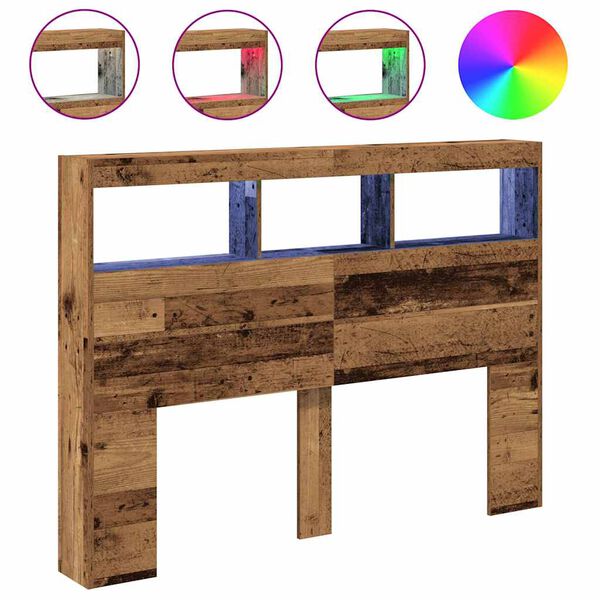 vidaXL Cabecero de cama con LED madera vieja 140x17x102 cm