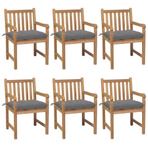 vidaXL Sillas de jard&iacute;n 6 uds madera maciza de teca cojines gris