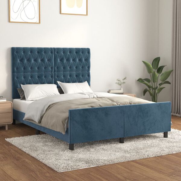 vidaXL Estructura de cama sin colch&oacute;n terciopelo azul oscuro 140x200cm