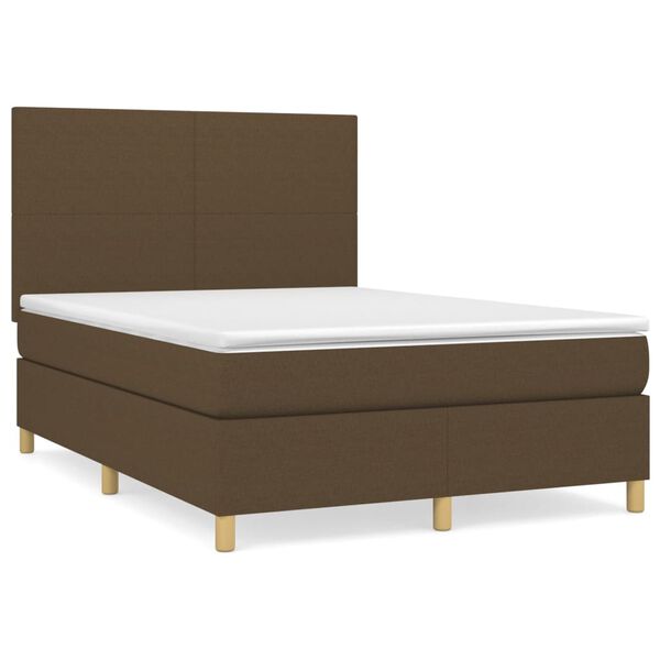 vidaXL Cama box spring con colch&oacute;n tela marr&oacute;n oscuro 140x190 cm
