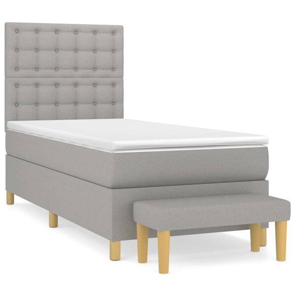 vidaXL Cama box spring con colch&oacute;n tela gris claro 90x200 cm