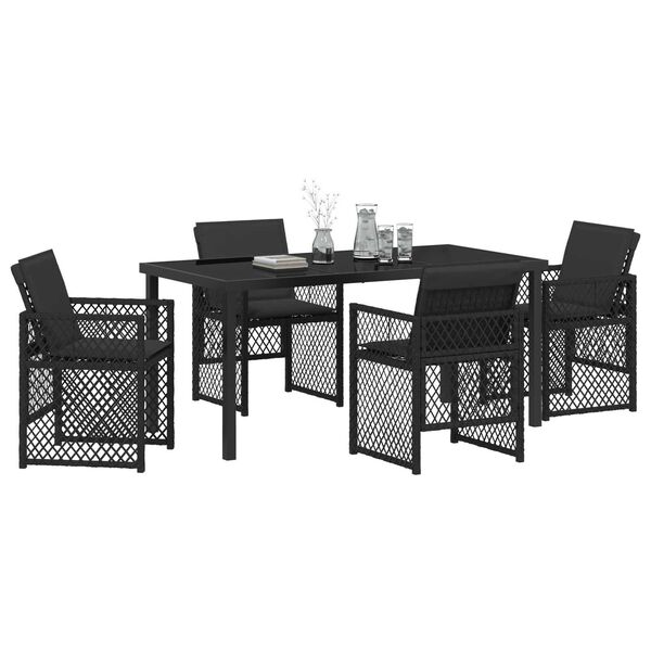 vidaXL Conjunto de Comedor de Jard&iacute;n 5 pcs Negro rat&aacute;n sint&eacute;tico