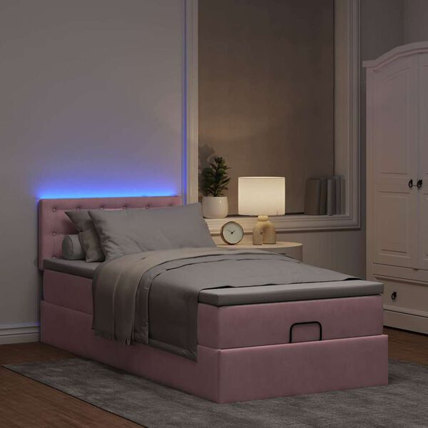 vidaXL Estructura cama otomana con colch&oacute;n terciopelo rosa 90x190cm