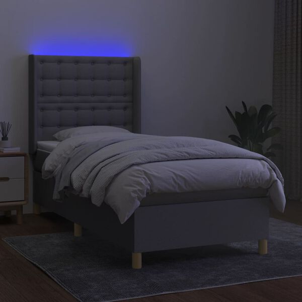 vidaXL Cama box spring colch&oacute;n y luces LED tela gris claro 80x200 cm