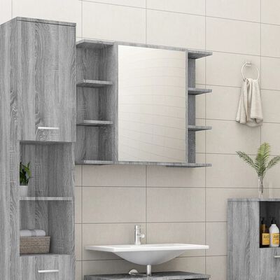 vidaXL Armario de espejo baño contrachapada gris Sonoma 80x20,5x64 cm