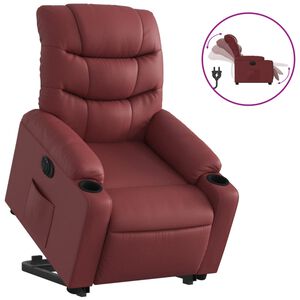 vidaXL Sill&oacute;n elevable el&eacute;ctrico cuero artificial rojo tinto