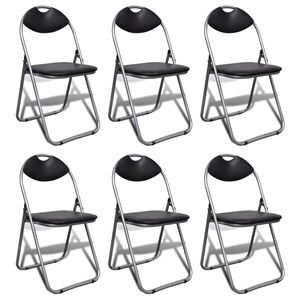 vidaXL Sillas plegables, 6 unidades, de polipiel negra y acero.