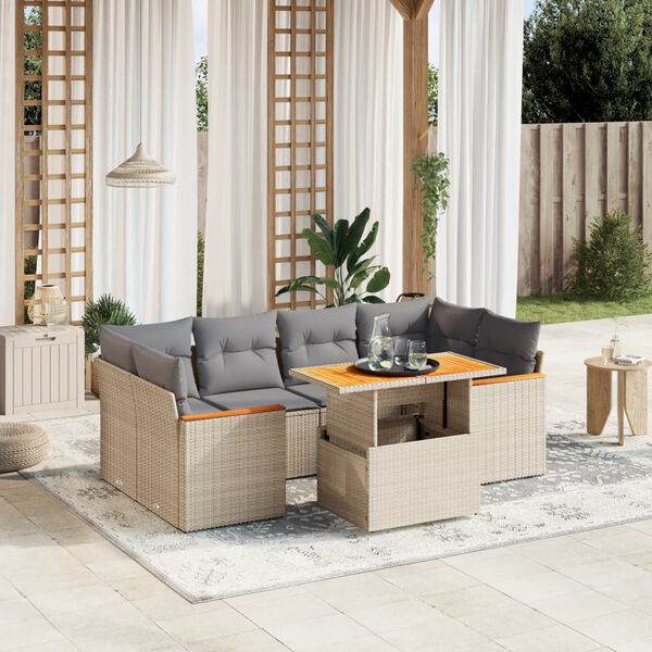 vidaXL Set sof&aacute;s de jard&iacute;n 7 piezas y cojines rat&aacute;n sint&eacute;tico beige