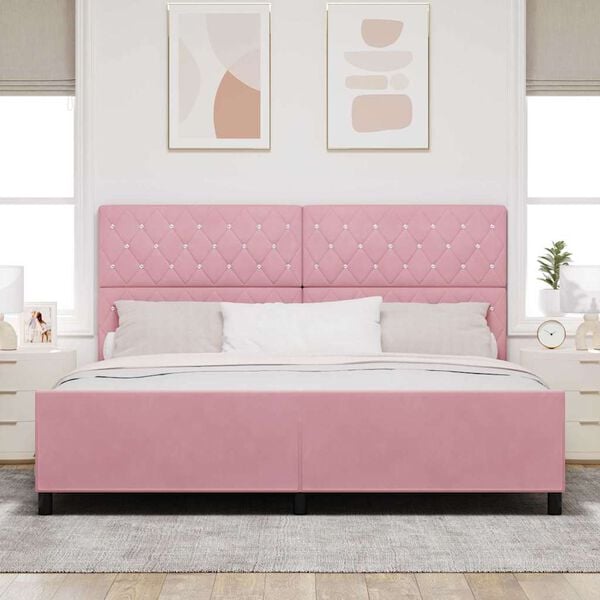 vidaXL Cama tipo Box Spring con cabecera Rosa 200 x 200 cm Terciopelo