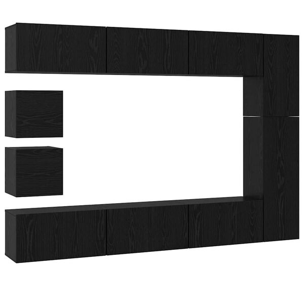 vidaXL Conjunto de mueble de TV Montaje en la pared 10 pcs Roble Negro