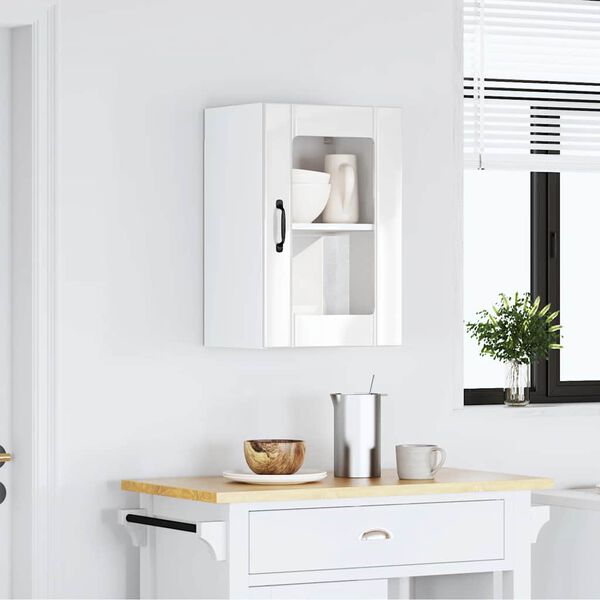 vidaXL Armario pared para cocina puerta cristal Lucca blanco brillante