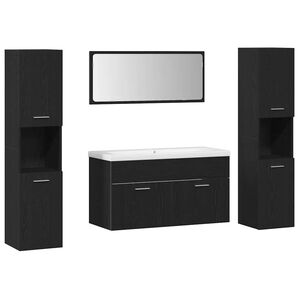 vidaXL Juego de muebles de ba&ntilde;o 4 pcs Roble Negro Madera de ingenier&iacute;a