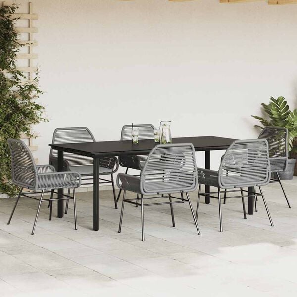 vidaXL Juego comedor jard&iacute;n 7 pzas cojines rat&aacute;n sint&eacute;tico vidrio gris