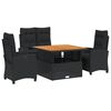vidaXL Juego comedor jard&iacute;n 4 piezas con cojines rat&aacute;n sint&eacute;tico negro