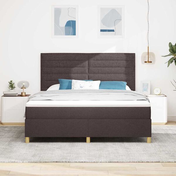 vidaXL Cama Box Spring LED con colch&oacute;n Marr&oacute;n Oscuro 180 x 200 cm tela