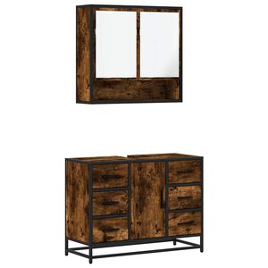 vidaXL Set de muebles ba&ntilde;o 2 pzas madera contrachapada roble ahumado