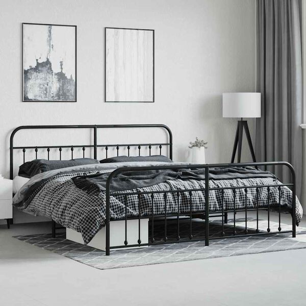 vidaXL Estructura cama sin colch&oacute;n con estribo metal negro 200x200 cm