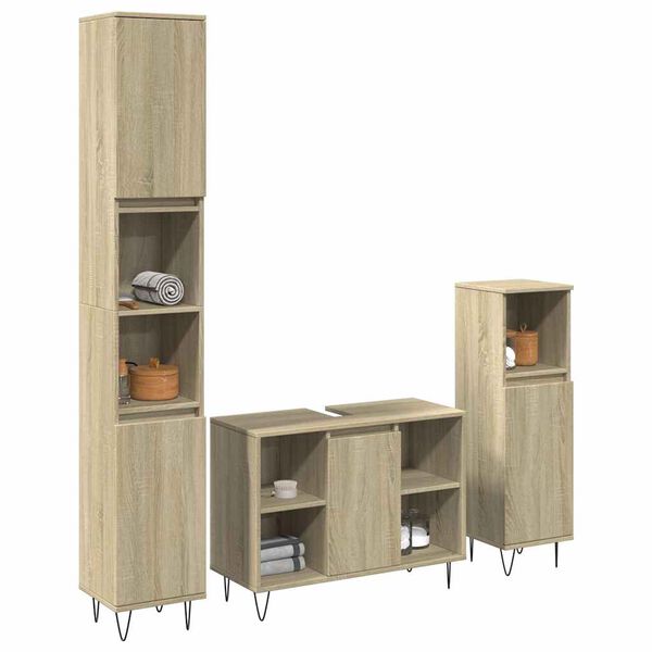 vidaXL Set de muebles de ba&ntilde;o 3 pzas madera contrachapada roble Sonoma