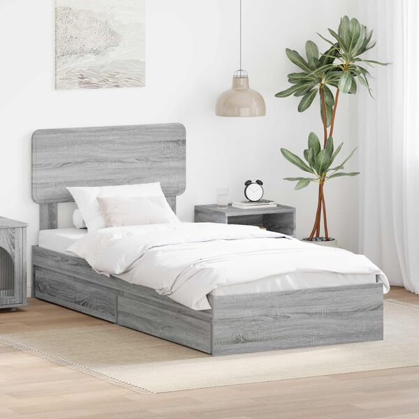 vidaXL Cama con almacenamiento con cabecera Gris Sonoma 100 x 200 cm
