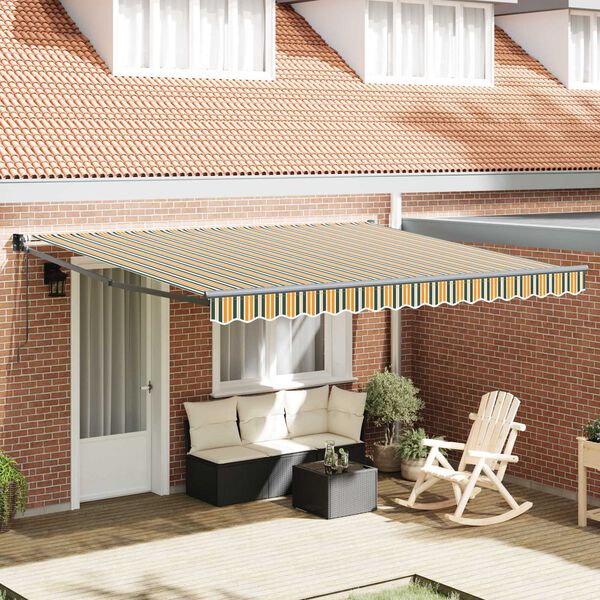 vidaXL Toldo Retr&aacute;ctil Verde y amarillo 400 x 300 cm Poli&eacute;ster