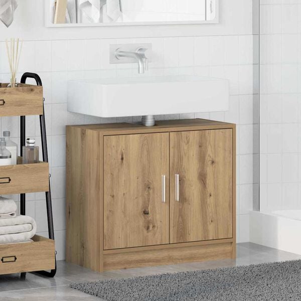vidaXL Gabinete de Ba&ntilde;o con puerta Roble artesanal 63 x 29 x 55 cm